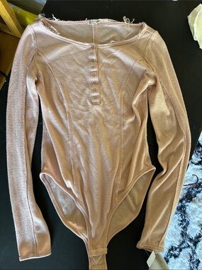 Free People Ribbed Henley Bodysuit - Light Pink